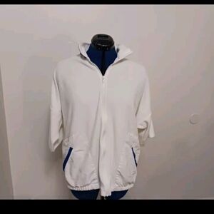 Vintage Jantzen Terrycloth Shirt Top Jacket XL Womens White Zipper Trim
